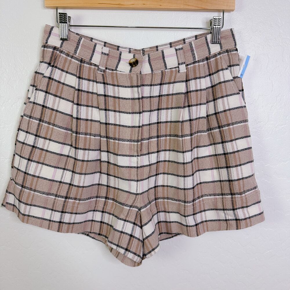 Preppy Plaid Twee Academia Old Money Pleated Cotton Shorts Brown size 8 NWT